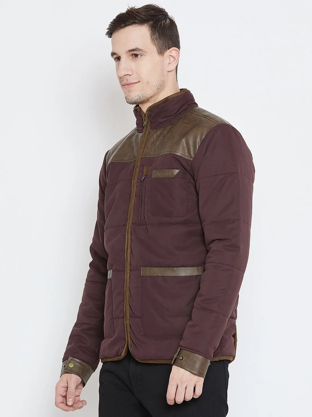 Men Casual Wine Padded Jacket