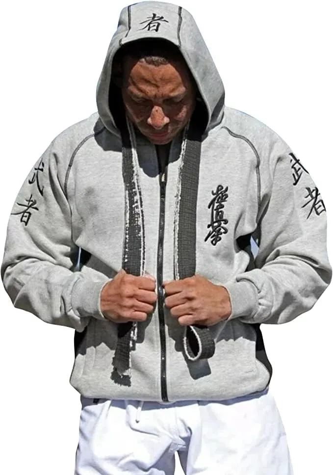 MEN EMBROIDERED KYOKUSHIN KANJI SPORTS ATHLETIC HOODIE FULL ZIPPER