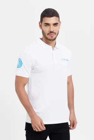 Men White Varsity Sports Polo Shirt