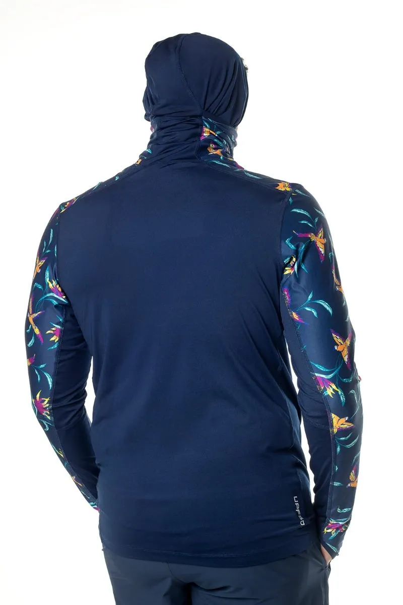 Men's Andros Fishing Hoodie  |  Navy Birds of Paradise