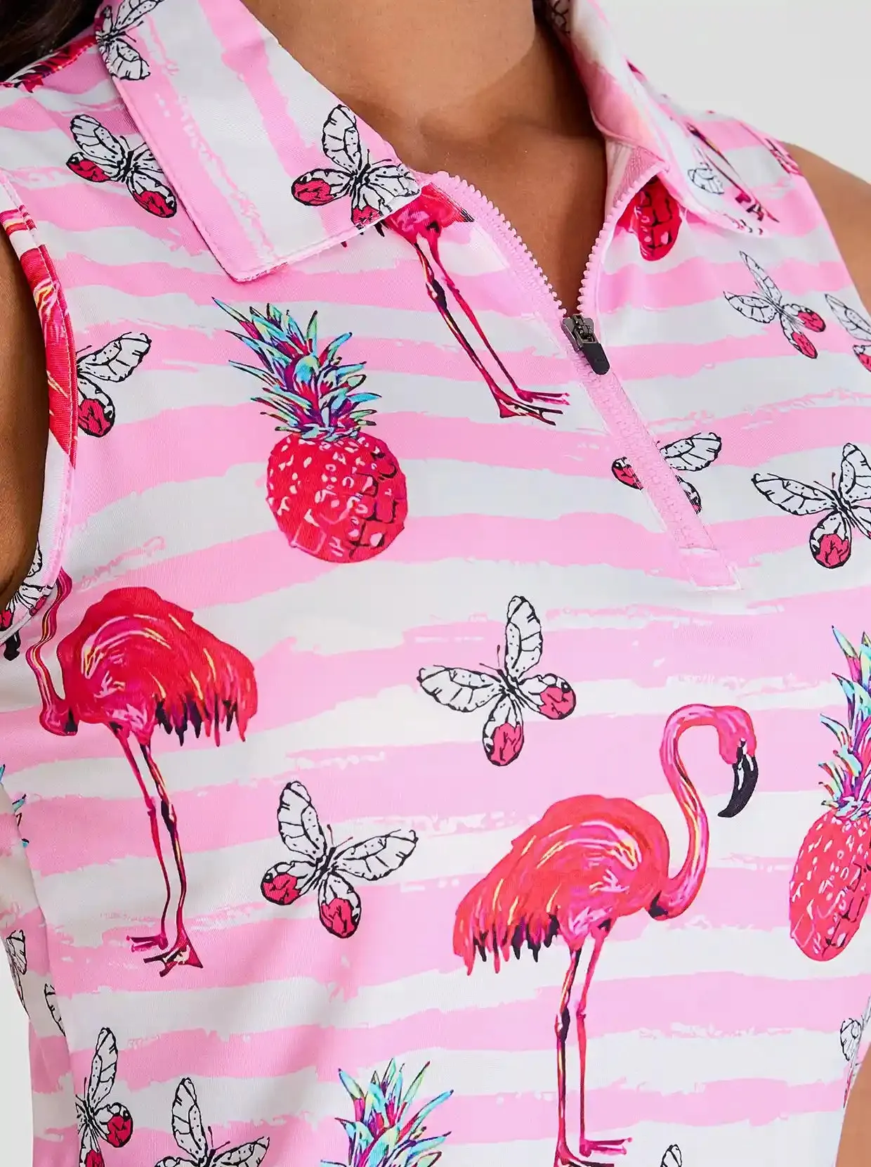 Pink Flamingo Sleeveless Quarter-Zip Golf Top