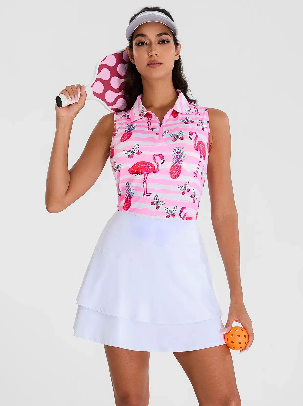 Pink Flamingo Sleeveless Quarter-Zip Golf Top