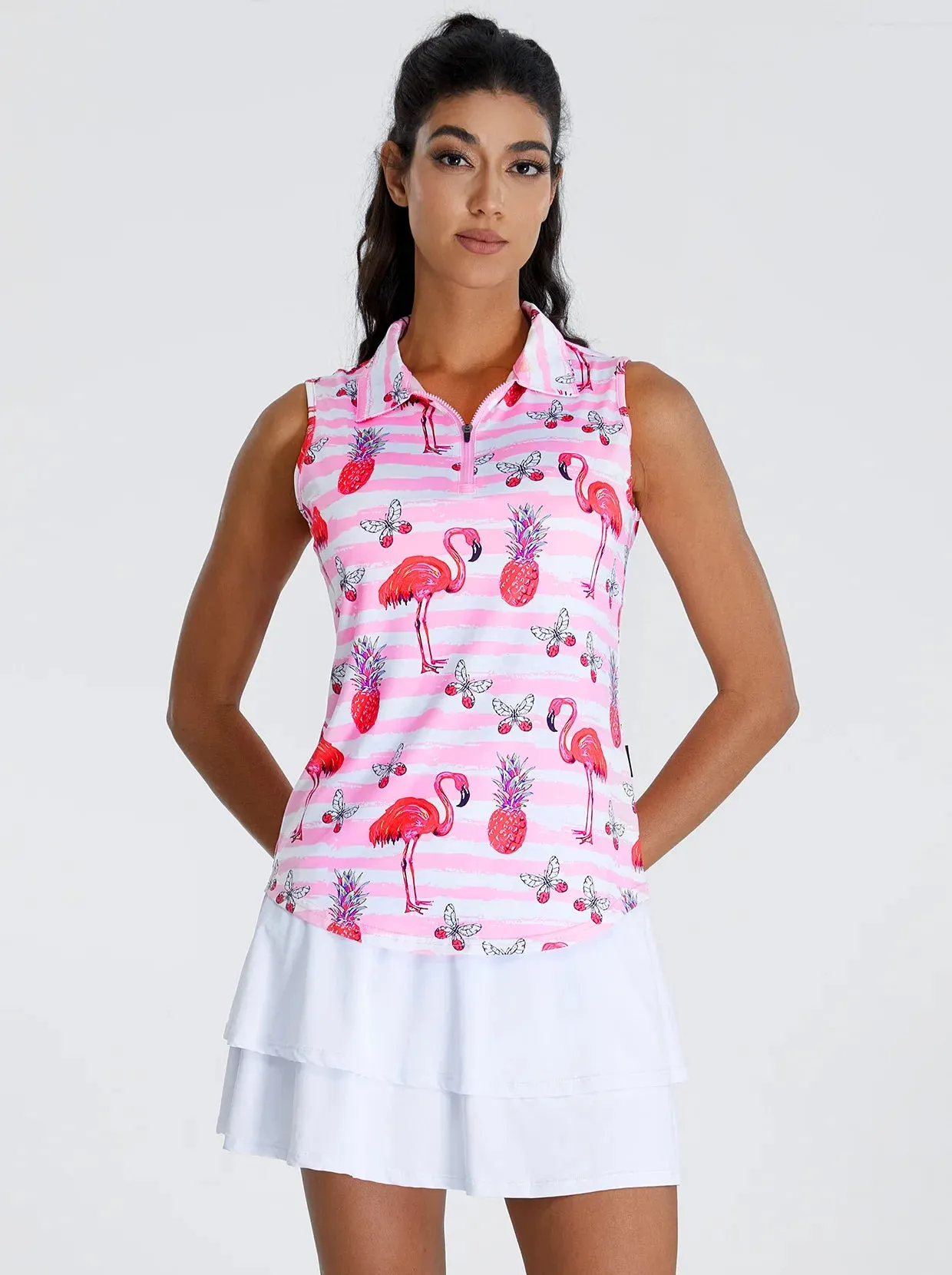 Pink Flamingo Sleeveless Quarter-Zip Golf Top