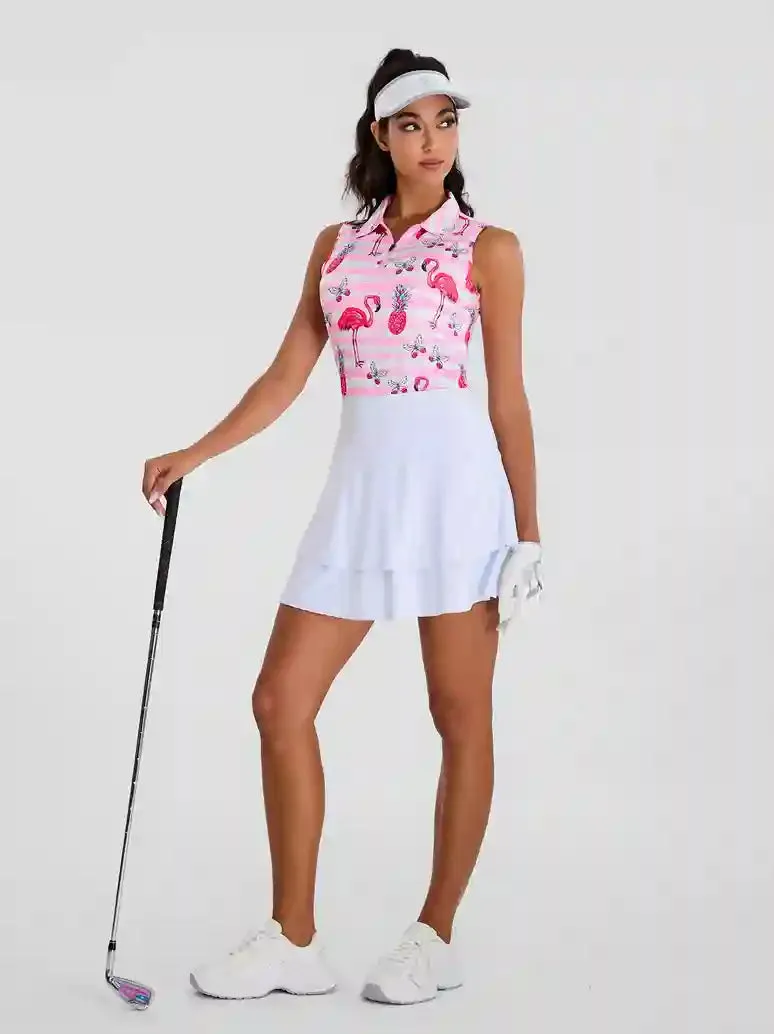 Pink Flamingo Sleeveless Quarter-Zip Golf Top