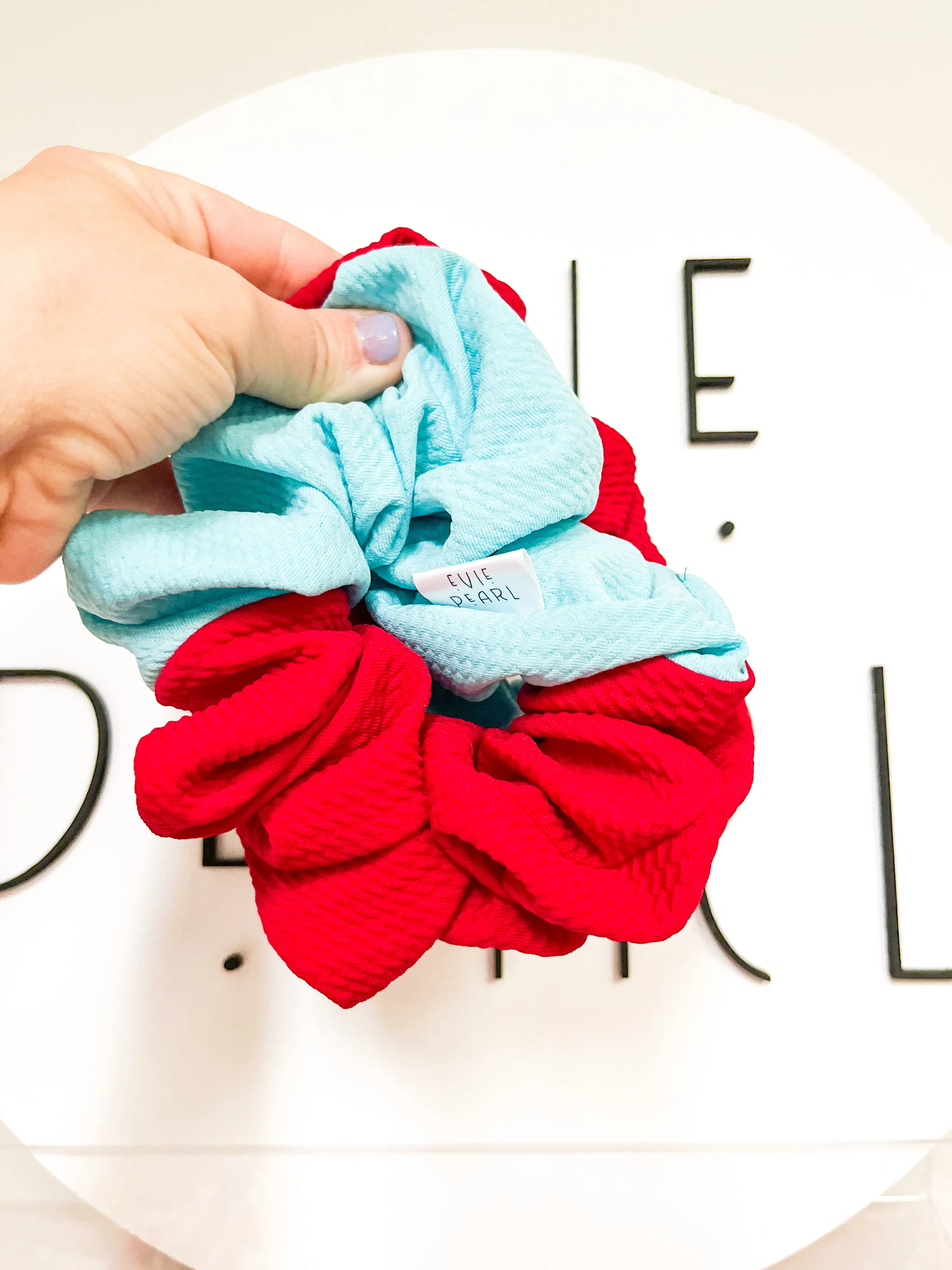 PREORDER: Teal & Red colorblock Oversized Scrunchie