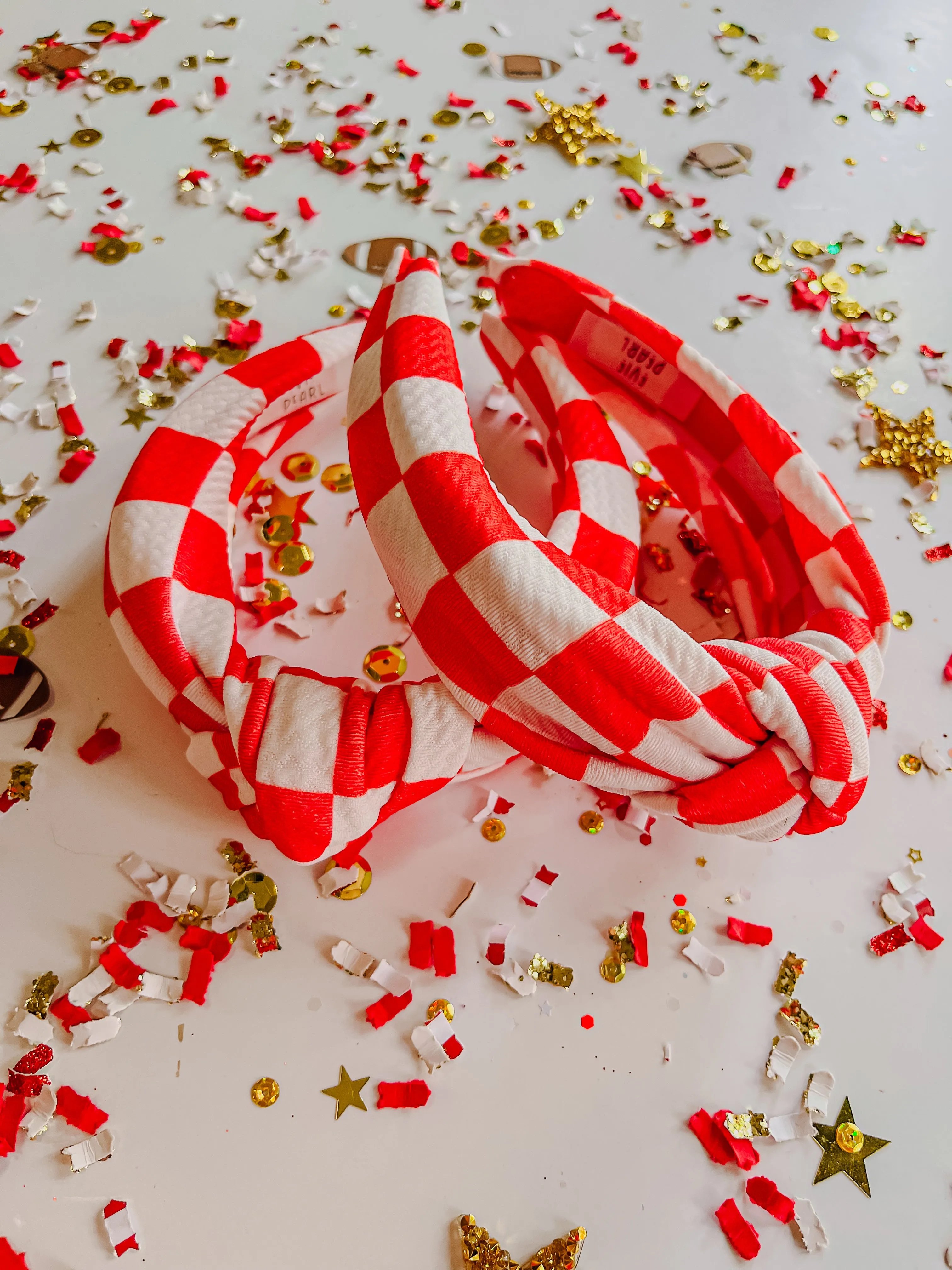 Red White Checkered Knotted Headband