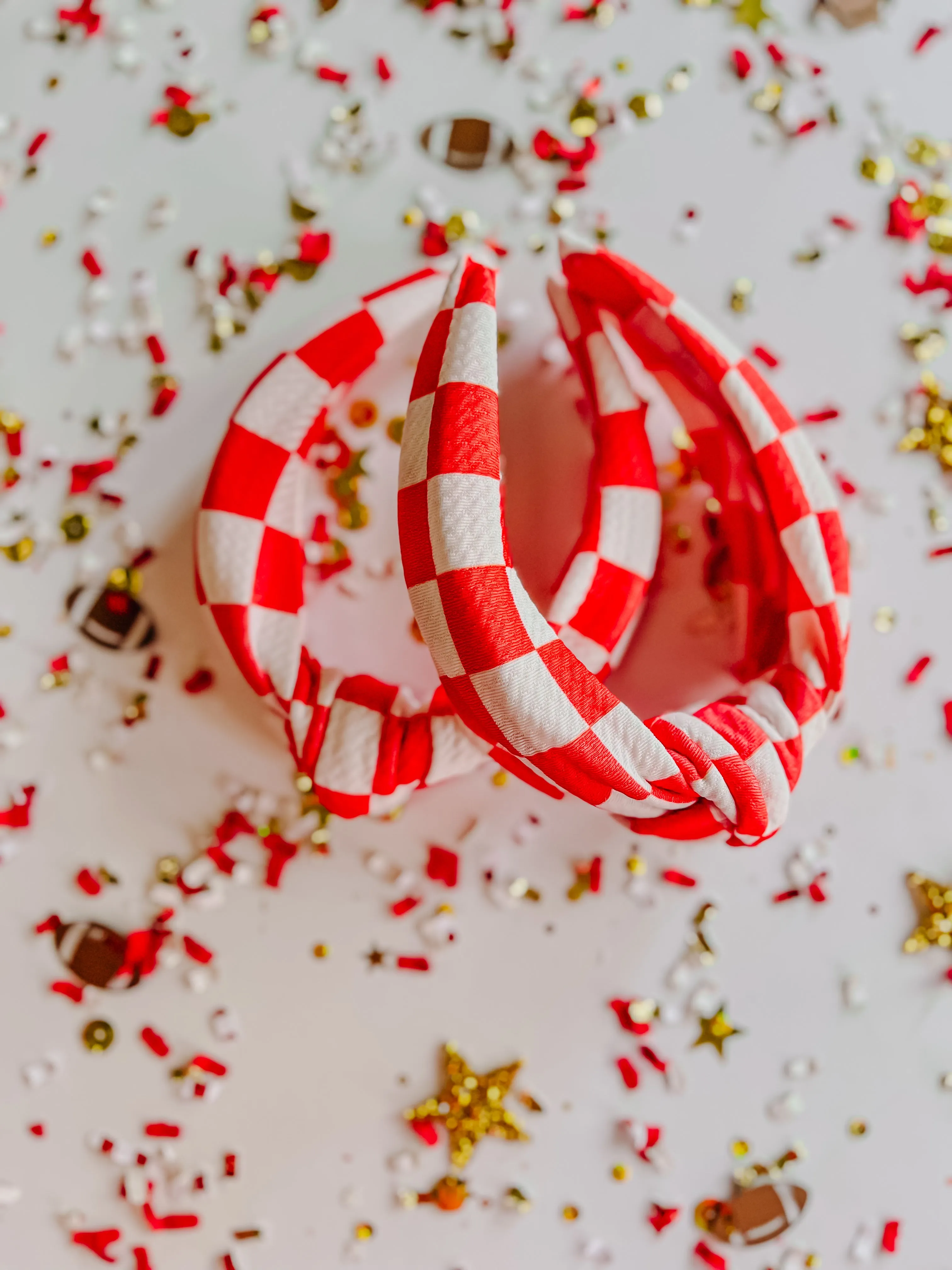 Red White Checkered Knotted Headband