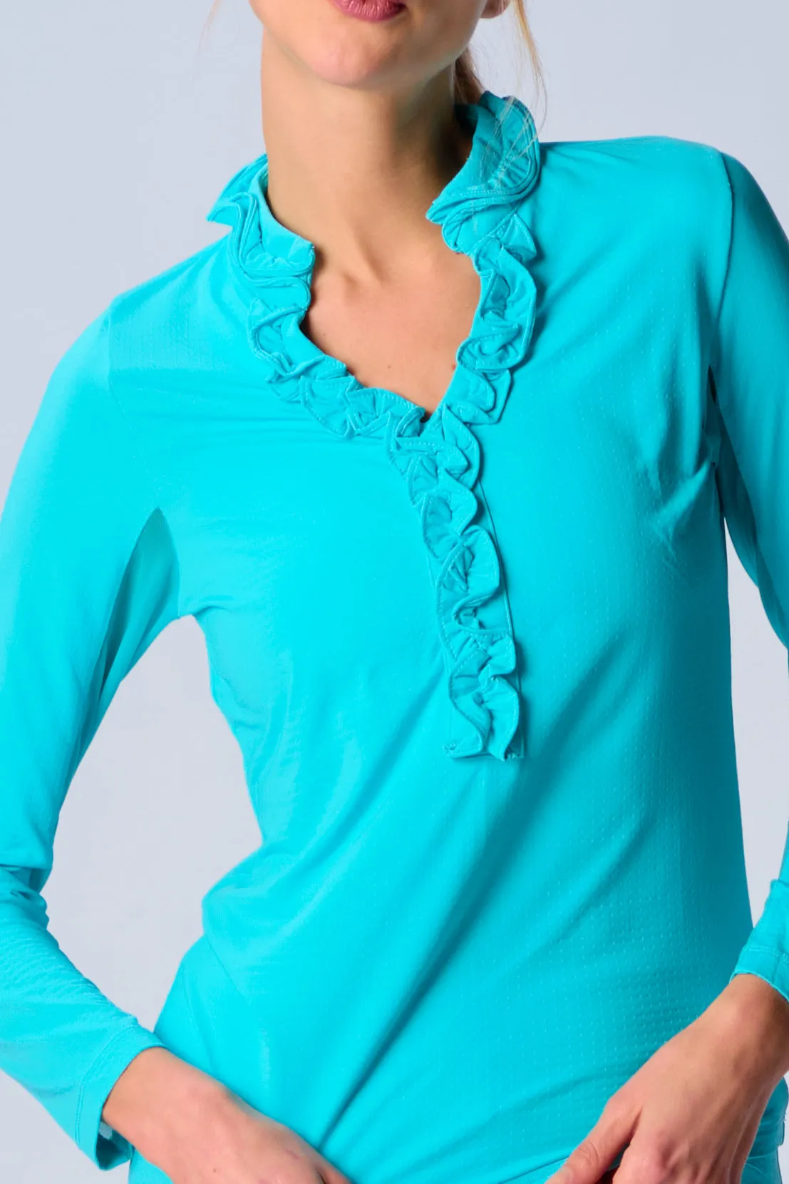 UPF 50  Ruffle V Neck Top In New Colors