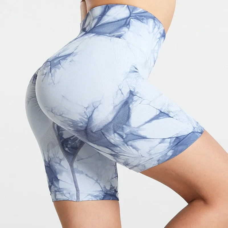 Wenkouban Tie-Dye Seamless Fitness Pants Women's High Waist Hip Lift Sports Tight Shorts Running Sexy Peach Gym Yoga Shorts