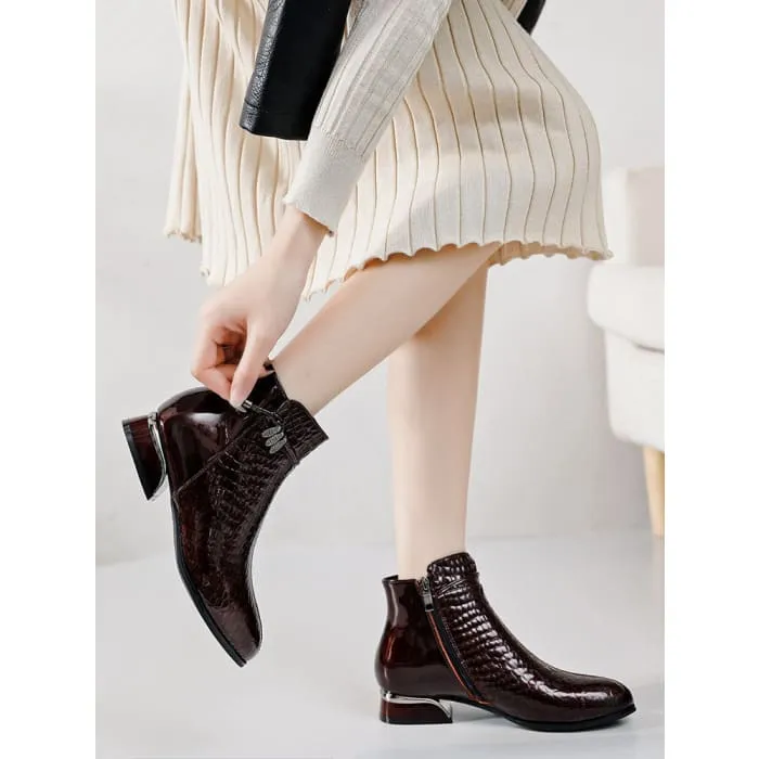 Winter Warm Fur Plush Genuine Leather Pointed Toe Women Boots