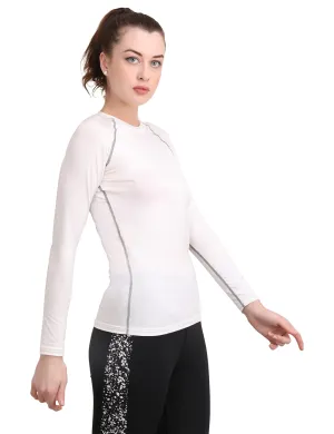 WMX Compression Top Full Sleeve Tights Women T-Shirt for Sports (Large, White)