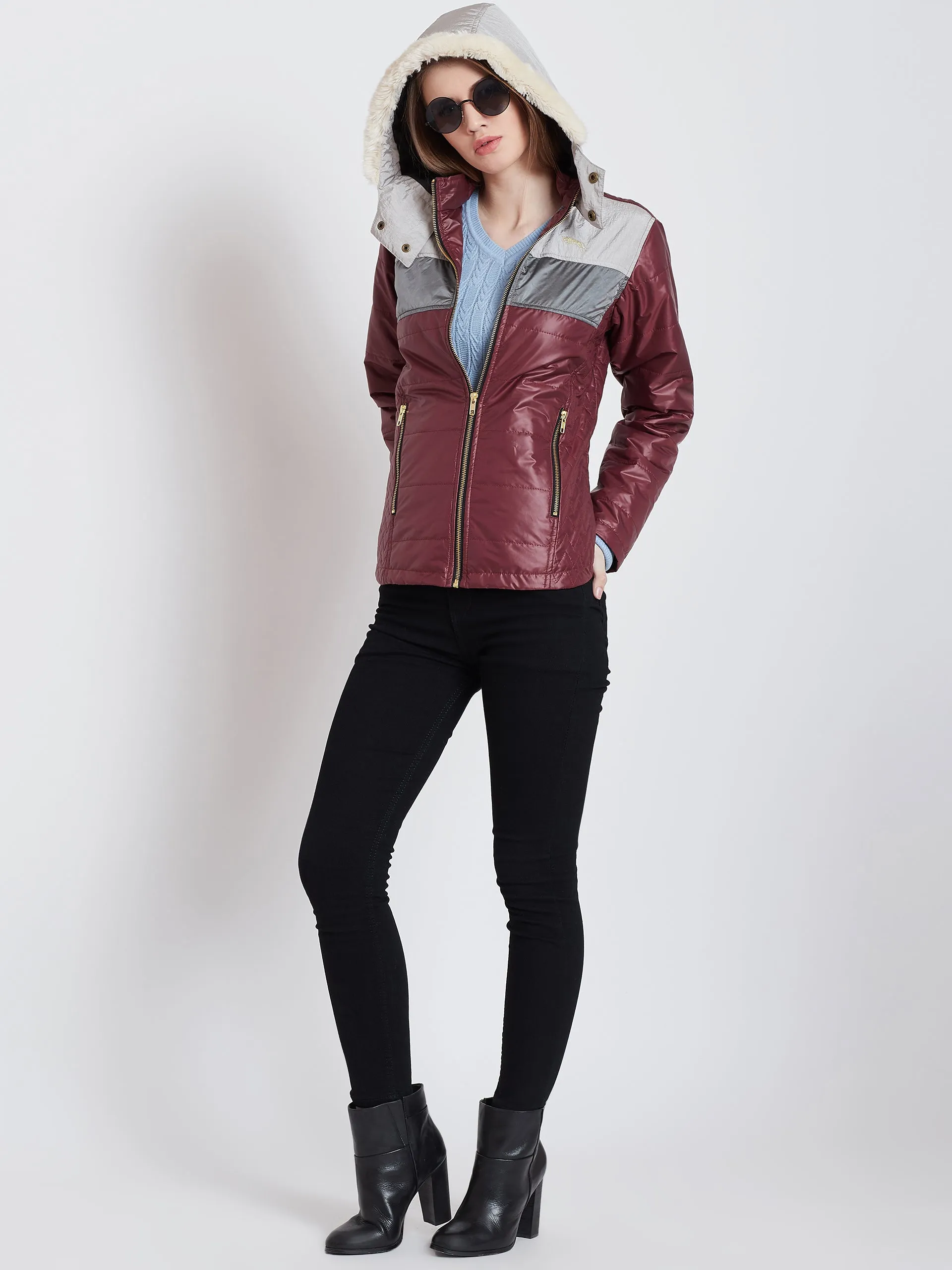 Women Casual Red Quilted Jacket