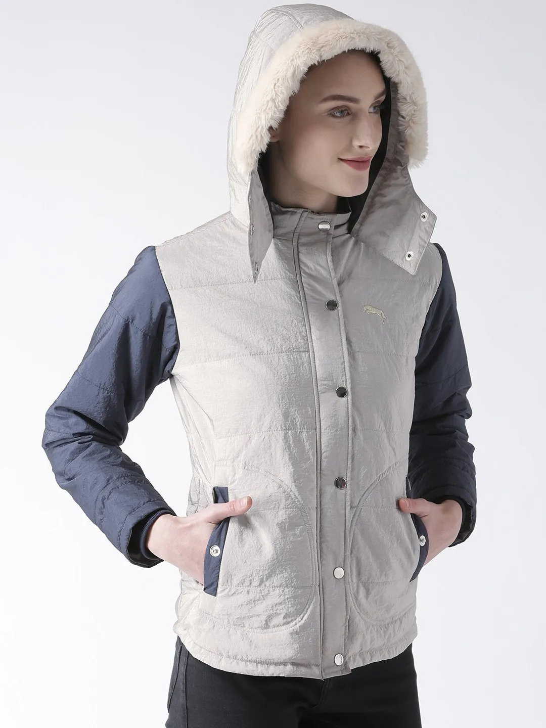 Women 's Polyster Casual Long Sleeve  Grey Winter Jacket