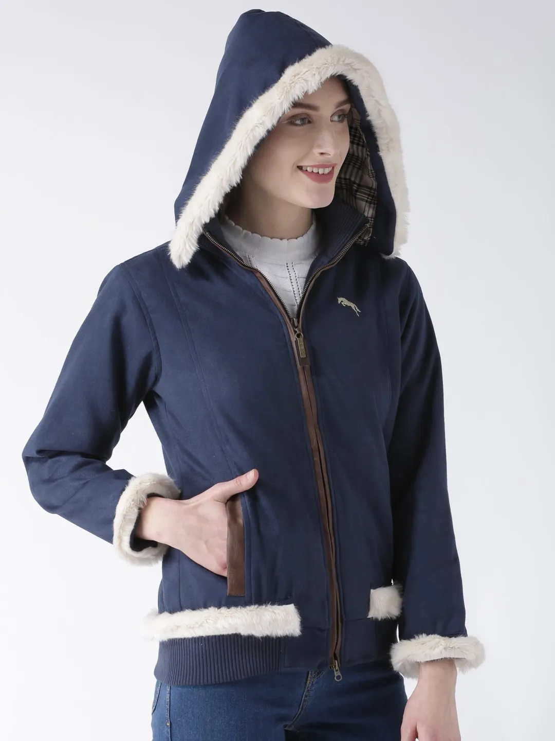 Women 's Polyster Casual Long Sleeve  Navy Winter Jacket