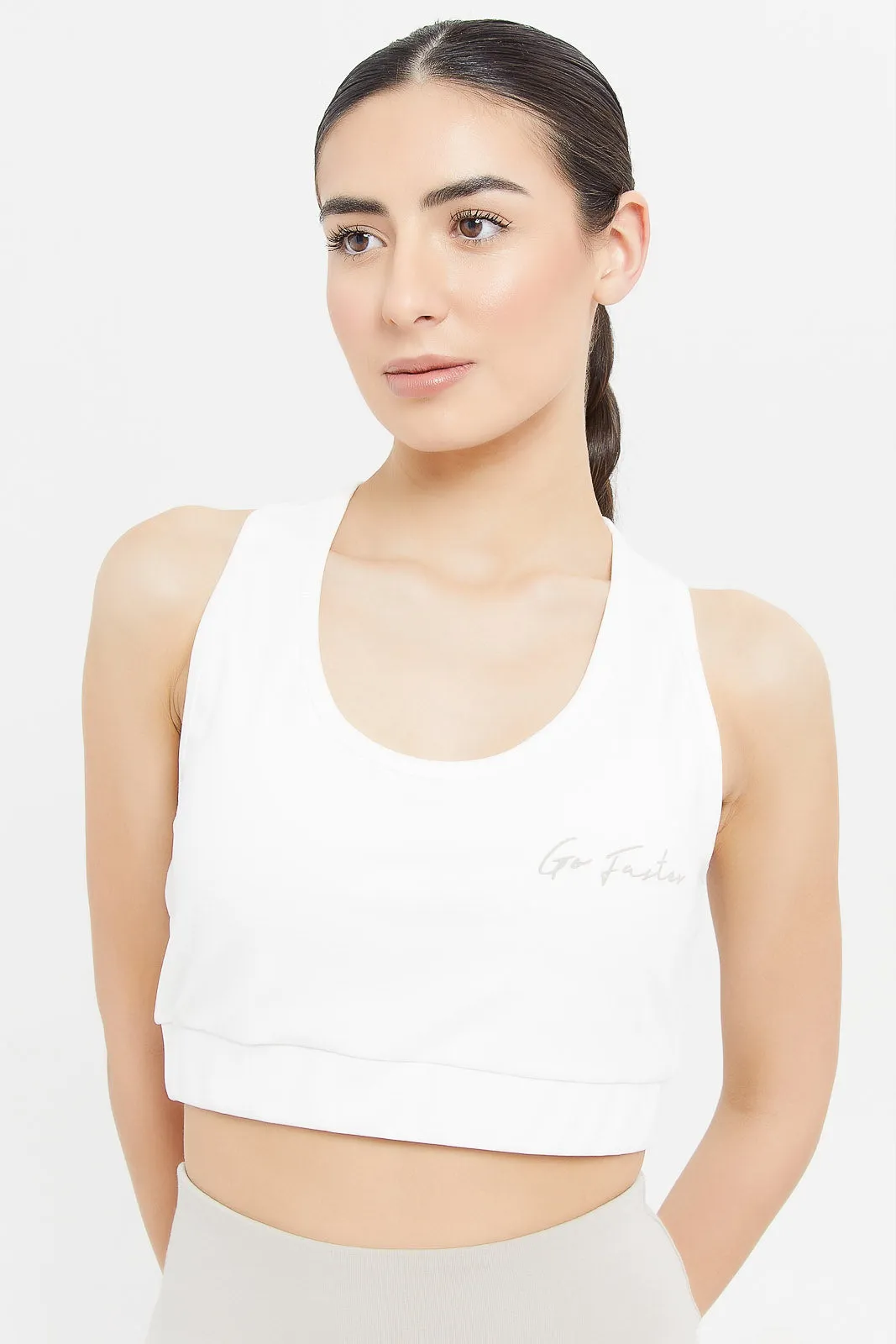 Women White Plain Sports Bra