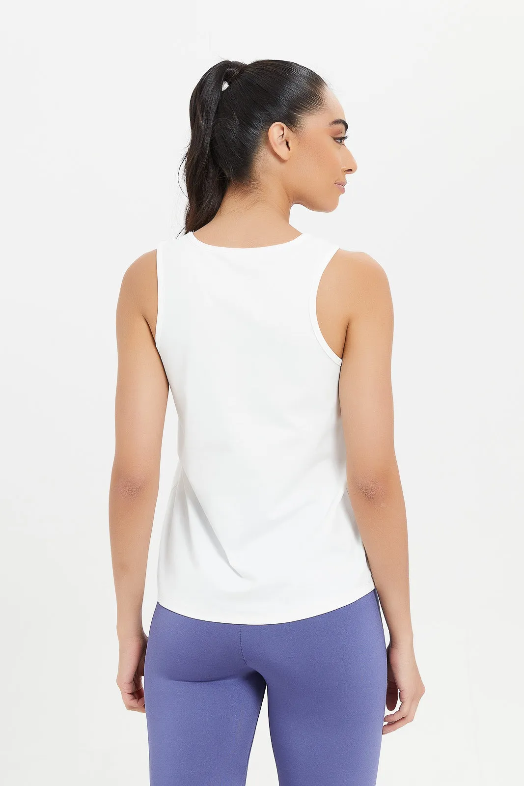 Women White Razor Back Solid Vest