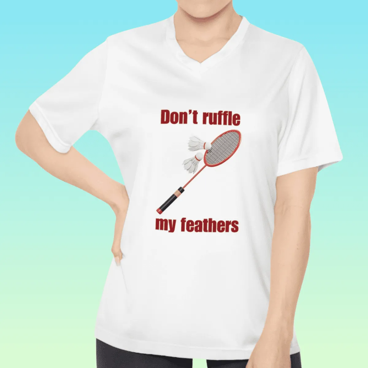 Women's Badminton Theme V-Neck Performance Tee