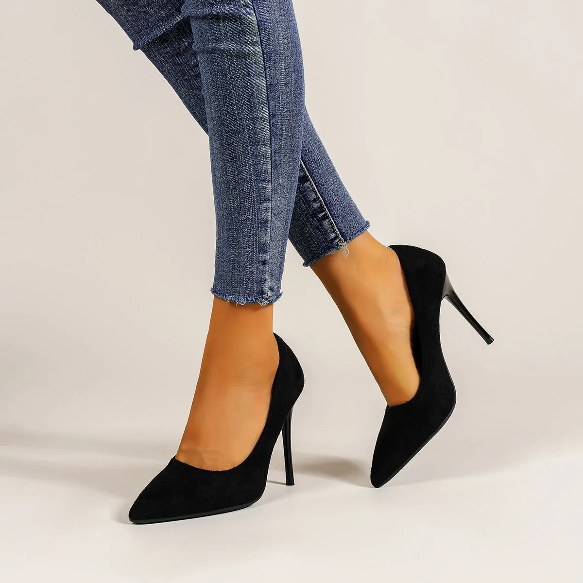 Women's High Heels Pointed Toe Stiletto Heel Black Suede Pumps