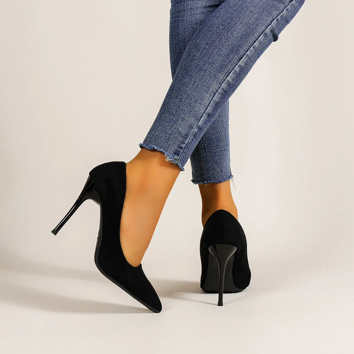 Women's High Heels Pointed Toe Stiletto Heel Black Suede Pumps