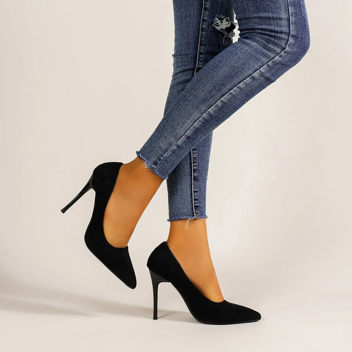 Women's High Heels Pointed Toe Stiletto Heel Black Suede Pumps