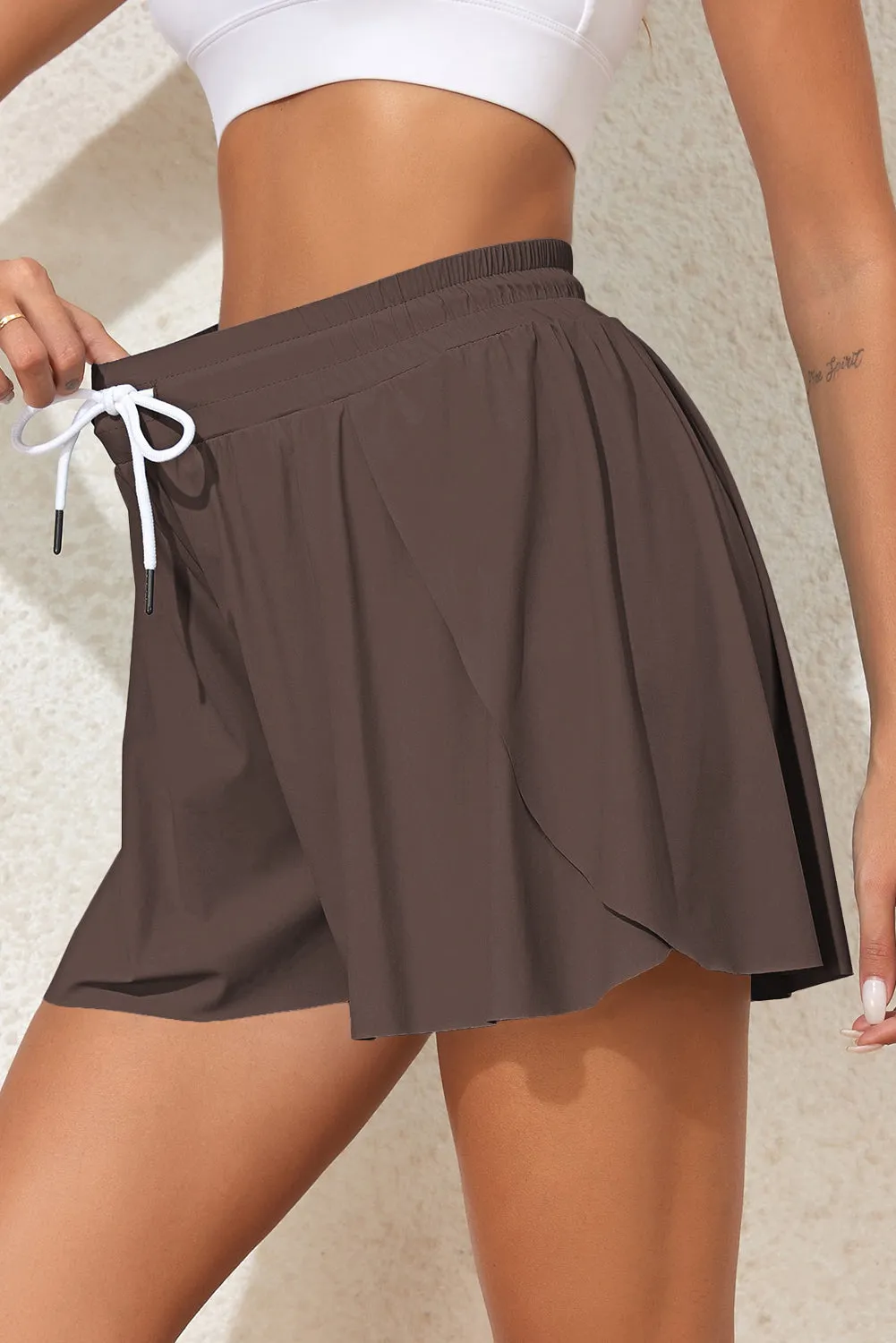 Women's High Waisted Swim Skirt Shorts Quick Dry Swim Bottoms with Pockets