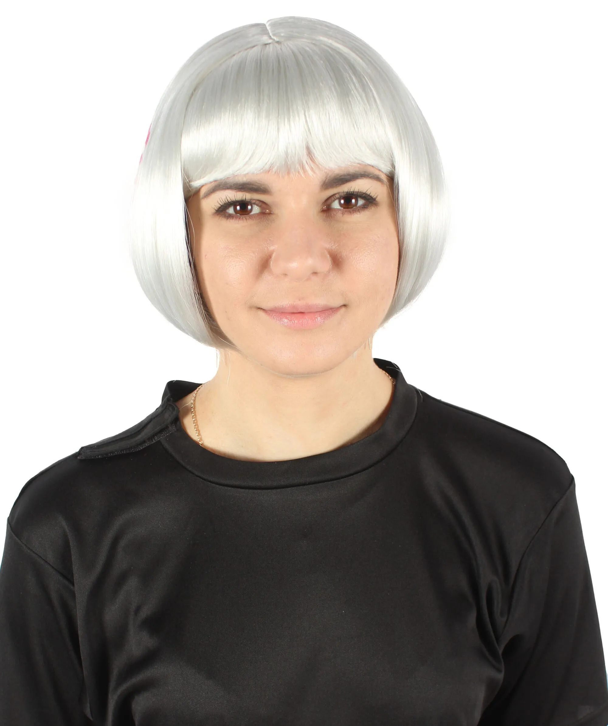 Women’s USA Flag-themed Short Bob Wig with Bangs for Sporting Events, USA Flag Grey Color, Flame-retardant Synthetic Fiber Wig